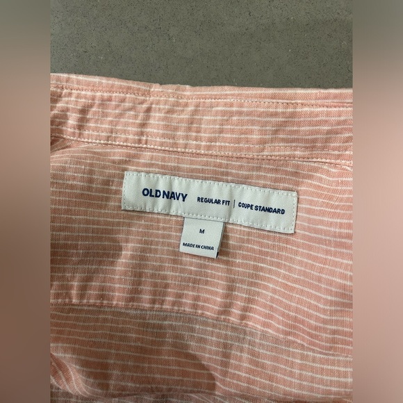 Old Navy Button Down Shirt Long Sleeve Mens Medium Pink White Stripe Linen Blend - Picture 3 of 9
